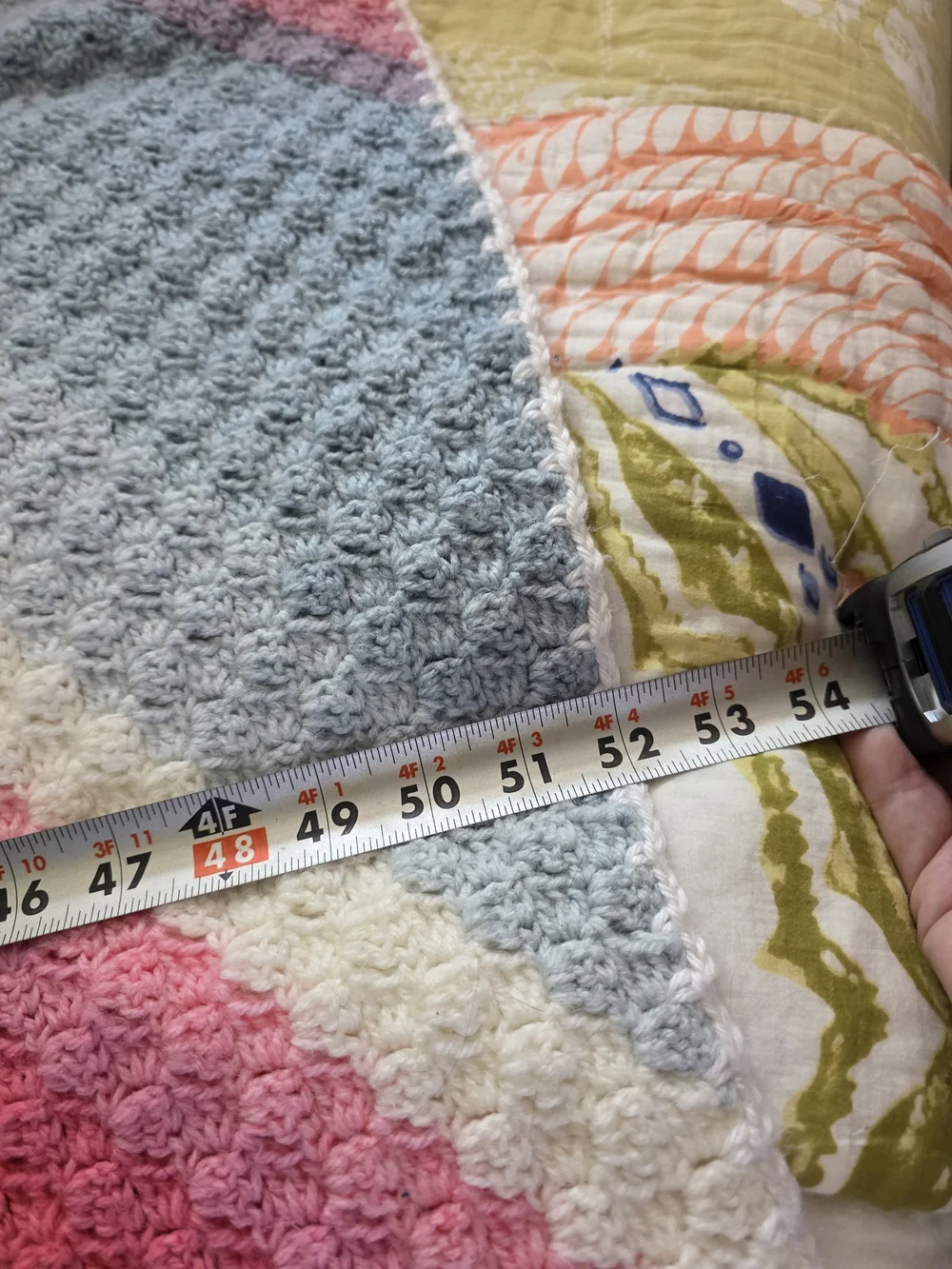 Handmade Striped Crochet Throw Blanket - Pink, Blue & White